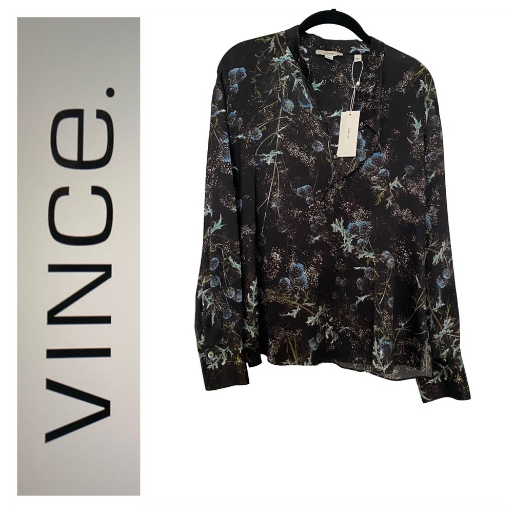 Vince Black and Blue Patterned Top